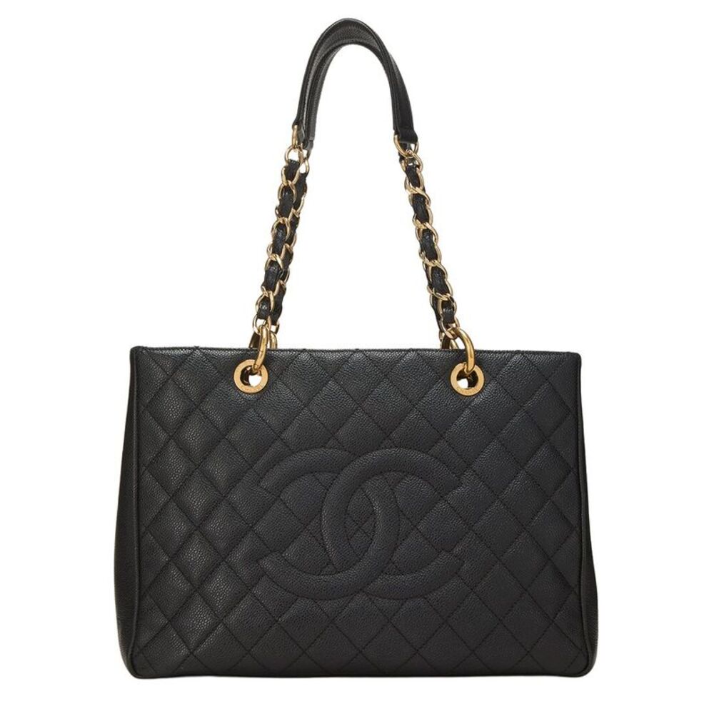 Chanel Black Quilted Caviar Leather Grand Shopping Tote (Gst) (Authentic